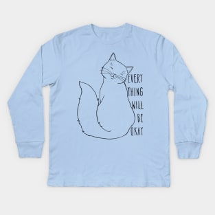 Everything Will Be Okay Cat - Black Kids Long Sleeve T-Shirt